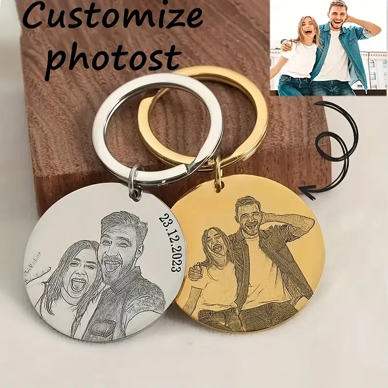 Initial Ring Custom - Portachiavi con ritratto inciso personalizzato, portachiavi