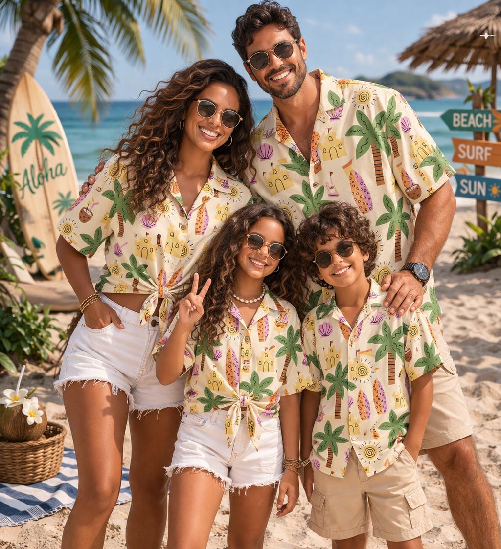 Family Tree Print - Camicia Hawaiana per Bambini con Stampa